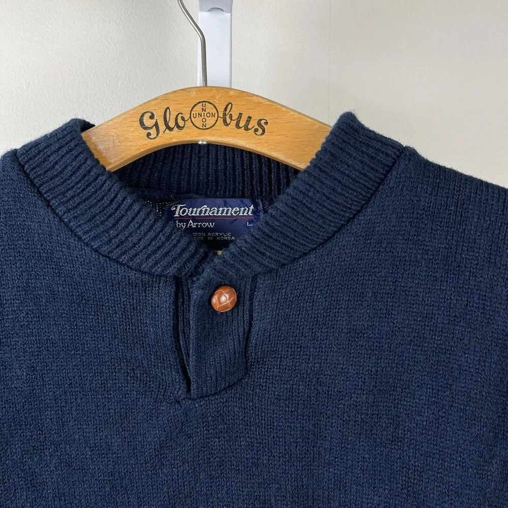 Vintage Tournament by Arrow Sweater Mens Large Navy Blue Red Stripe‎ Acrylic